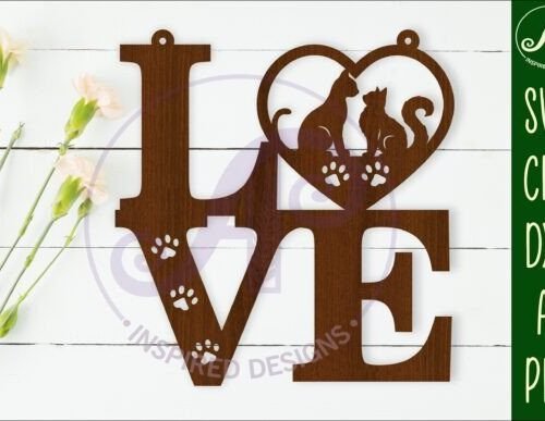 Letrero De Pared Con Texto Love Word Y Gatos Creativo Digital