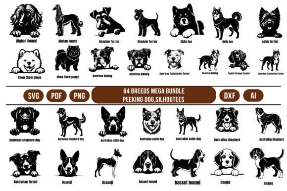 Paquete De 64 Razas De Perros Que Miran Fijamente Creativo Digital