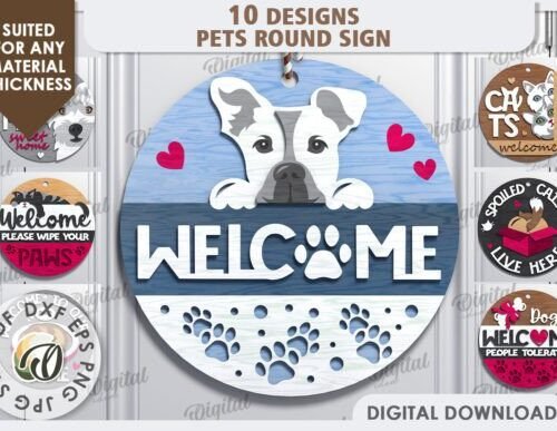 Paquete De Letreros Redondos De Mascotas Creativo Digital