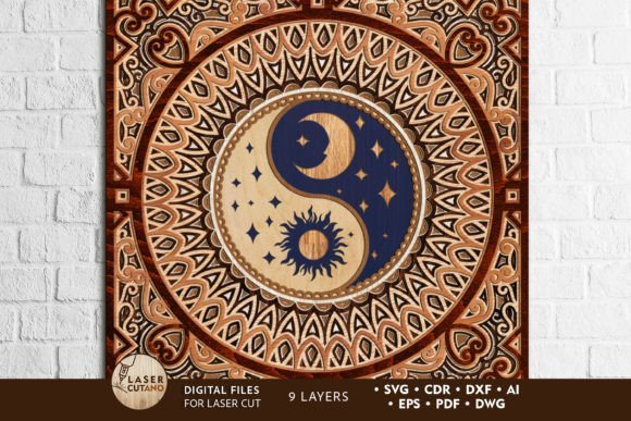 Decoracion De Pared Con Mandala Yin Yang Creativo Digital