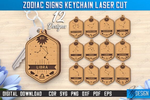 Juego De Llaveros Con El Signo Del Zodiaco Creativo Digital