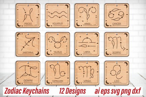 Juego De Llaveros Con Grabado Del Zodiaco Creativo Digital
