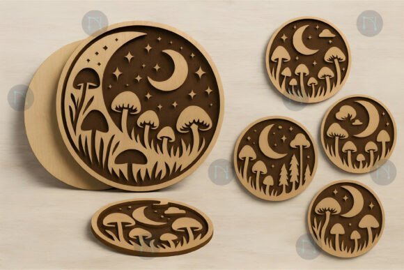 Paquete De Luna Mistica Y Hongos Creativo Digital