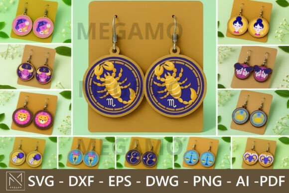 Paquete De Pendientes Del Zodiaco Creativo Digital