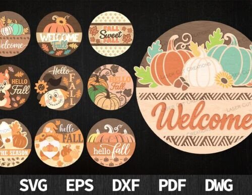 Paquete De Letrero Redondo De Otono Creativo Digital