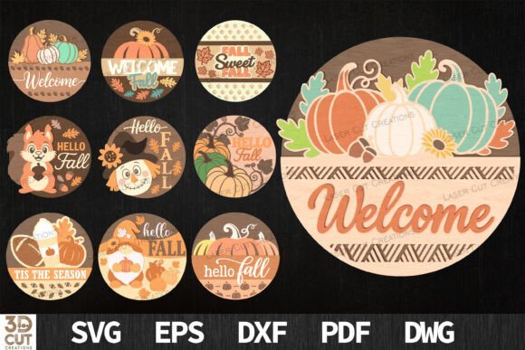 Paquete De Letrero Redondo De Otono Creativo Digital