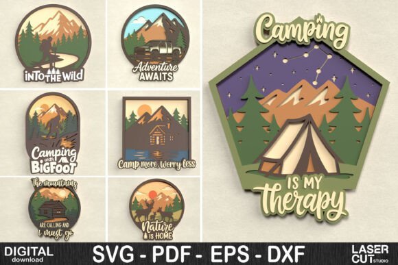 Paquete De Letreros En Capas De Camping Y Naturaleza Creativo Digital