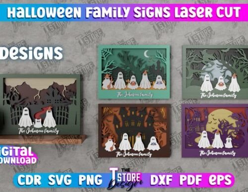 Paquete De Letreros Familiares De Halloween Creativo Digital