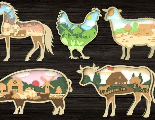 Paquete En Capas Con Escenas De Animales De Granja Creativo Digital