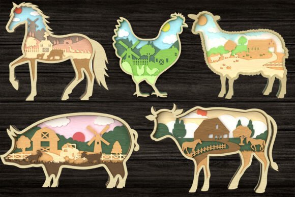 Paquete En Capas Con Escenas De Animales De Granja Creativo Digital