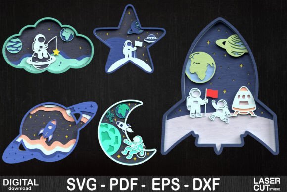 Paquete En Capas De Aventura Espacial Creativo Digital