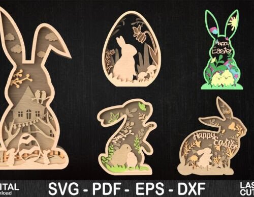 Paquete En Capas De Conejo De Pascua 3 Creativo Digital