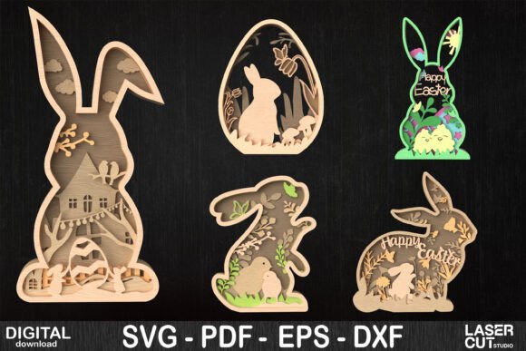 Paquete En Capas De Conejo De Pascua 3 Creativo Digital