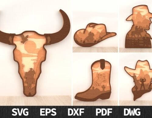 Paquete En Capas De Vaqueros Del Salvaje Oeste Creativo Digital