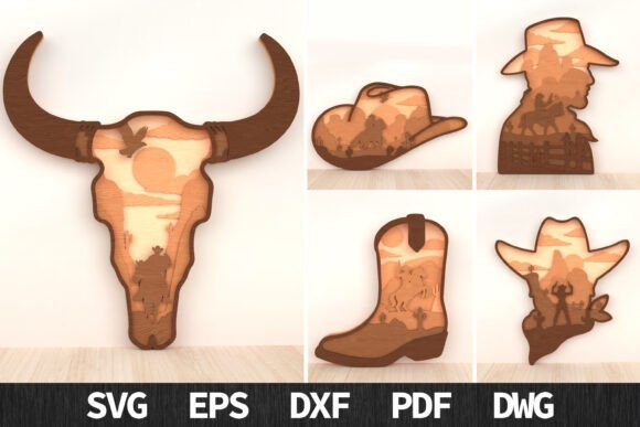 Paquete En Capas De Vaqueros Del Salvaje Oeste Creativo Digital