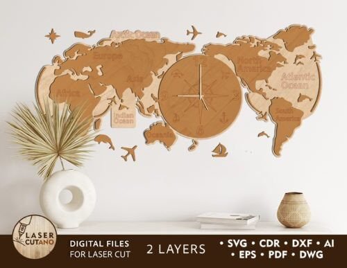 Reloj De Pared Con Mapa Del Mundo Creativo Digital