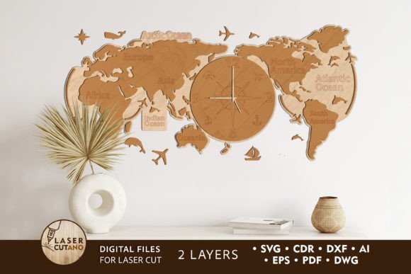 Reloj De Pared Con Mapa Del Mundo Creativo Digital