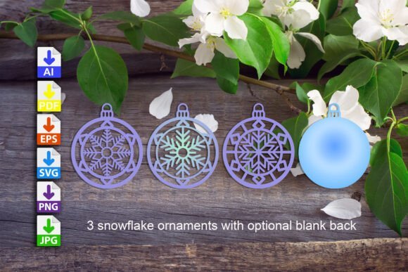 3 Adornos De Copos De Nieve Creativo Digital