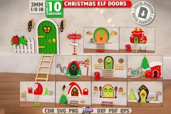 Christmas Elf Doors Laser Cut 133185394 Vqbh0z Creativo Digital