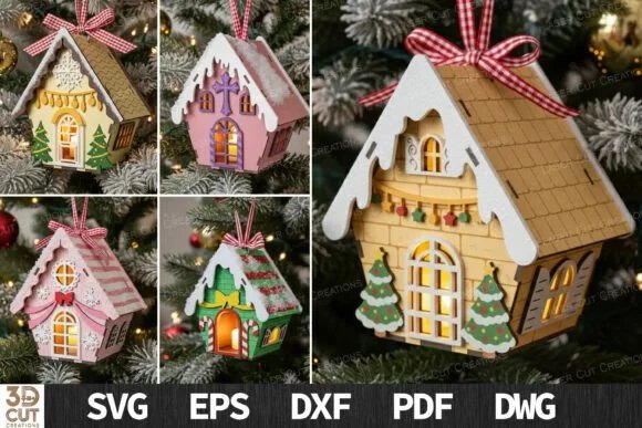 Christmas Scene House Ornament Bundle 133322226 Fuoynr Creativo Digital