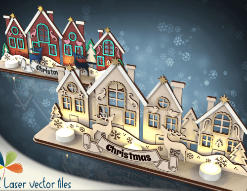 Christmas Village Candle Holder SVG 133558042 Creativo Digital