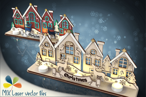Christmas Village Candle Holder SVG 133558042 Creativo Digital