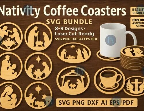Nativity Coffee Coasters SVG Bundle 129026987 Jo8uol Creativo Digital