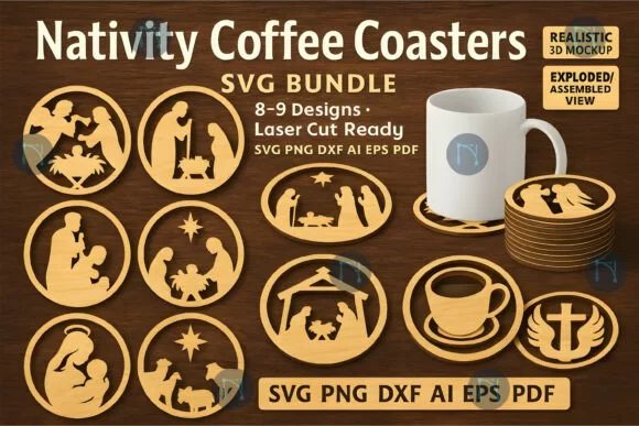Nativity Coffee Coasters SVG Bundle 129026987 Jo8uol Creativo Digital