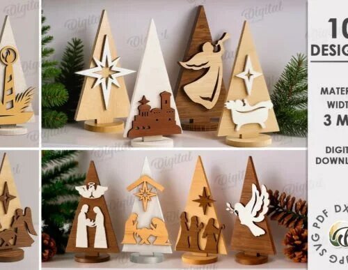 Wood Nativity Trees Bundle Laser Cut Laser Cutting 133095569 1 1 580x387 1 Creativo Digital