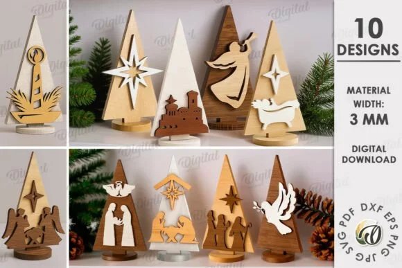 Wood Nativity Trees Bundle Laser Cut Laser Cutting 133095569 1 1 580x387 1 Creativo Digital