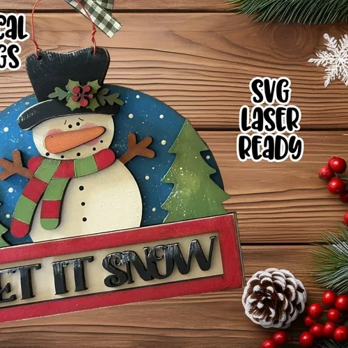 Adorno De Muneco De Nieve Con Texto Let It Snow Creativo Digital