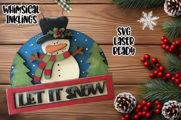 Adorno De Muneco De Nieve Con Texto Let It Snow Creativo Digital