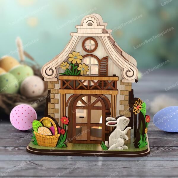 Candelabro De Casa De Conejito De Pascua Creativo Digital