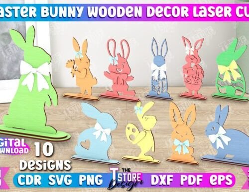 Conjunto De Decoracion De Madera Con Forma De Conejito De Pascua Creativo Digital