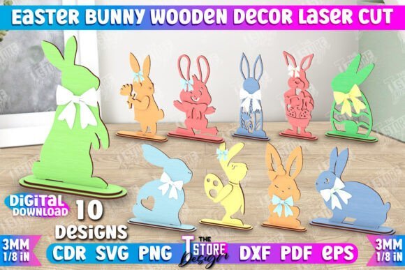 Conjunto De Decoracion De Madera Con Forma De Conejito De Pascua Creativo Digital