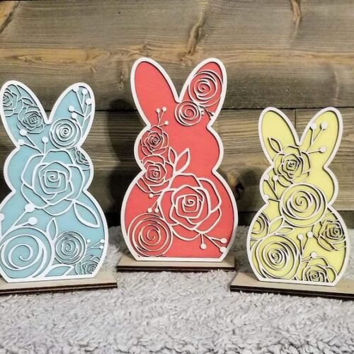 Juego De 3 Conejitos Florales En Soportes Creativo Digital