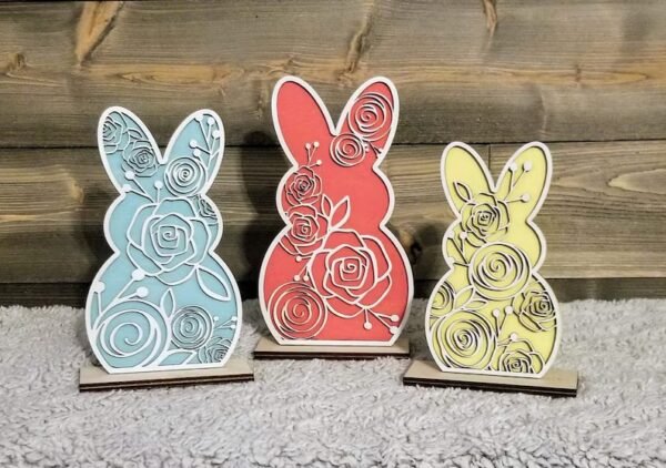 Juego De 3 Conejitos Florales En Soportes Creativo Digital