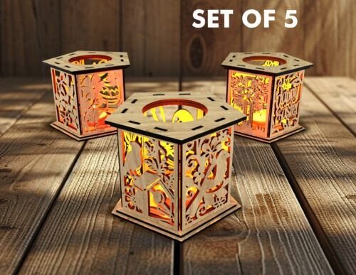 Juego De 5 Faroles De Pascua Con Motivos Intrincados Creativo Digital