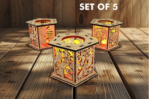 Juego De 5 Faroles De Pascua Con Motivos Intrincados Creativo Digital