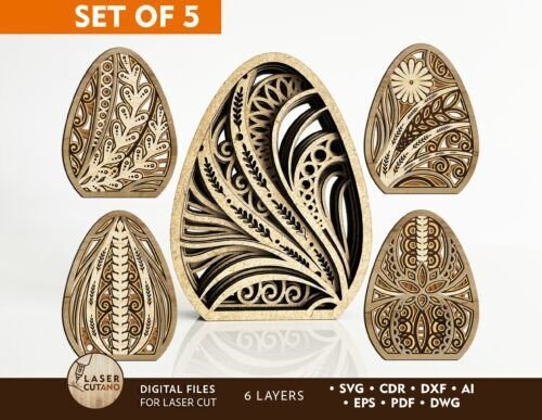 Juego De 5 Plantillas De Huevos De Pascua Multicapa Creativo Digital