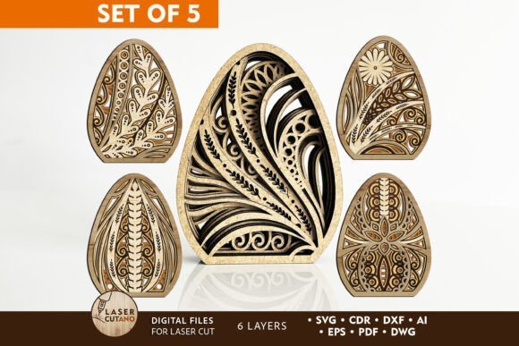 Juego De 5 Plantillas De Huevos De Pascua Multicapa Creativo Digital