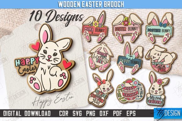 Lote De Broches De Madera Para Pascua 2 Creativo Digital