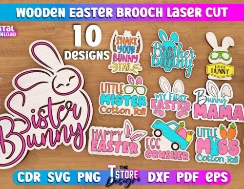 Lote De Broches De Madera Para Pascua Creativo Digital