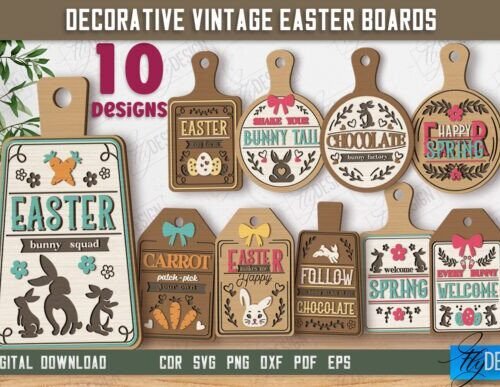 Lote De Tableros Decorativos De Pascua Vintage Creativo Digital