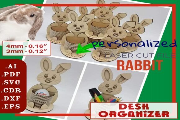 Organizador De Escritorio Personalizado Con Forma De Conejito De Pascua Creativo Digital