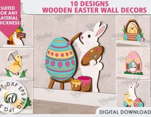 Paquete De Adornos De Madera Para Pascua Creativo Digital