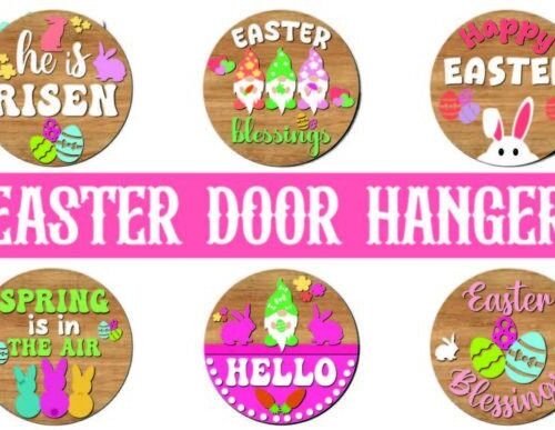 Paquete De Letrero Redondo Para Colgar En La Puerta De Pascua Creativo Digital