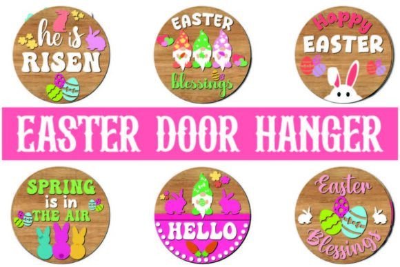 Paquete De Letrero Redondo Para Colgar En La Puerta De Pascua Creativo Digital