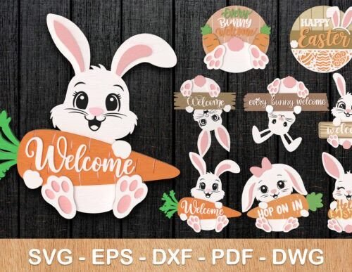 Paquete De Letreros De Conejo De Pascua Creativo Digital