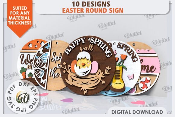 Paquete De Letreros Redondos De Pascua Creativo Digital